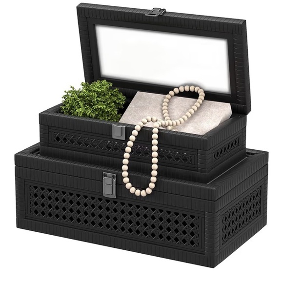 Other - Boho Rattan Decorative Boxes Set of 2